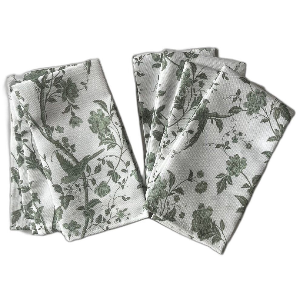Laura Ashley Napkins Set of 8 Summer Palace Sage Green White Floral 18x18 NWOT
